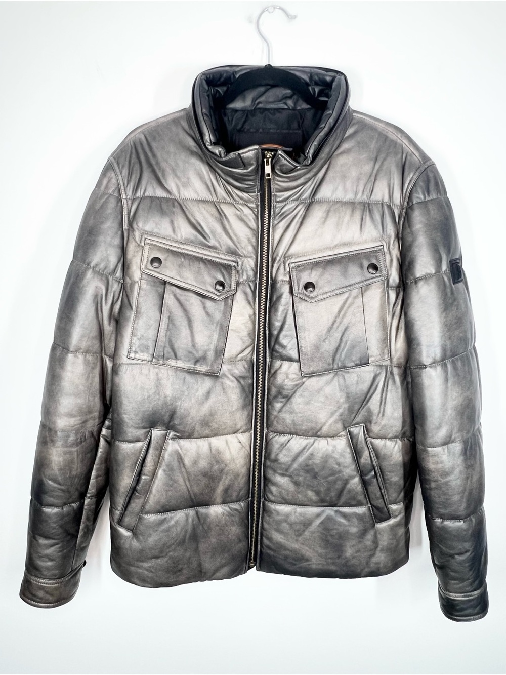 Tod’s Ovine Lambskin Leather Quilted Puffer Jacket Large
